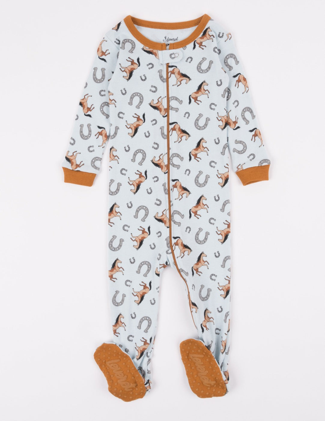 Leveret Kids Footed Light Blue Horse Pajamas Leveret Clothing