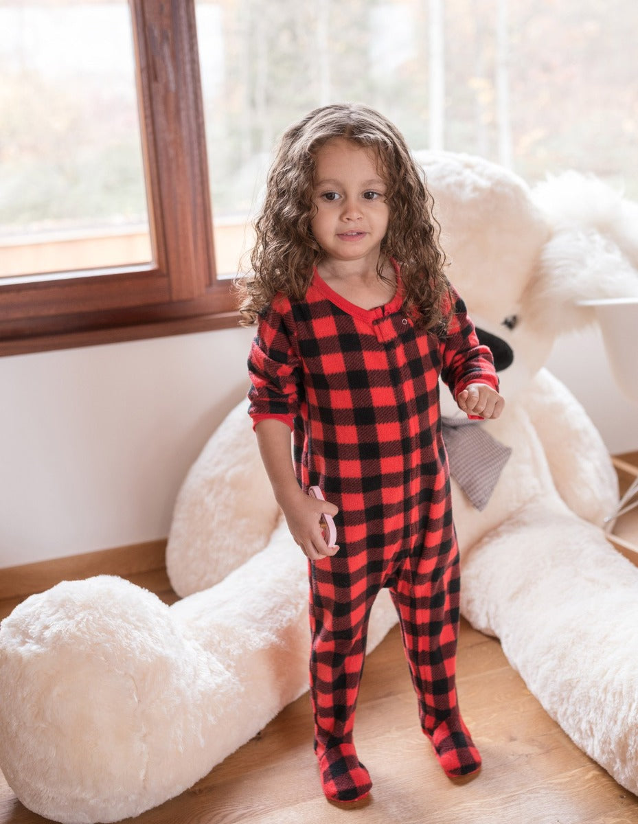 Unisex Adult Matching Family Christmas Long Sleeve Bear Buffalo Plaid  Hooded Top And Fleece Pants Pajamas