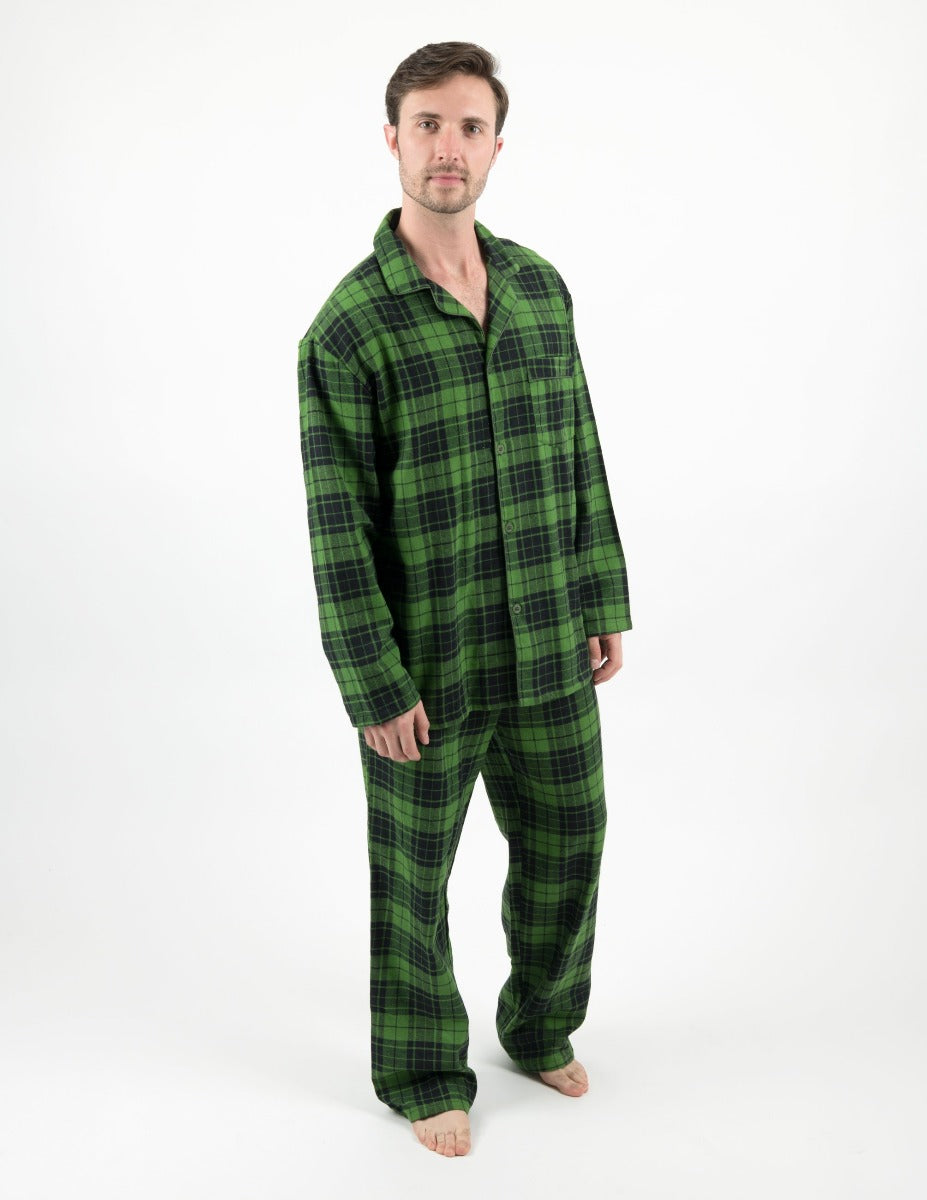 Leveret Womens Two Piece Flannel Pajamas Black & Green Plaid XL