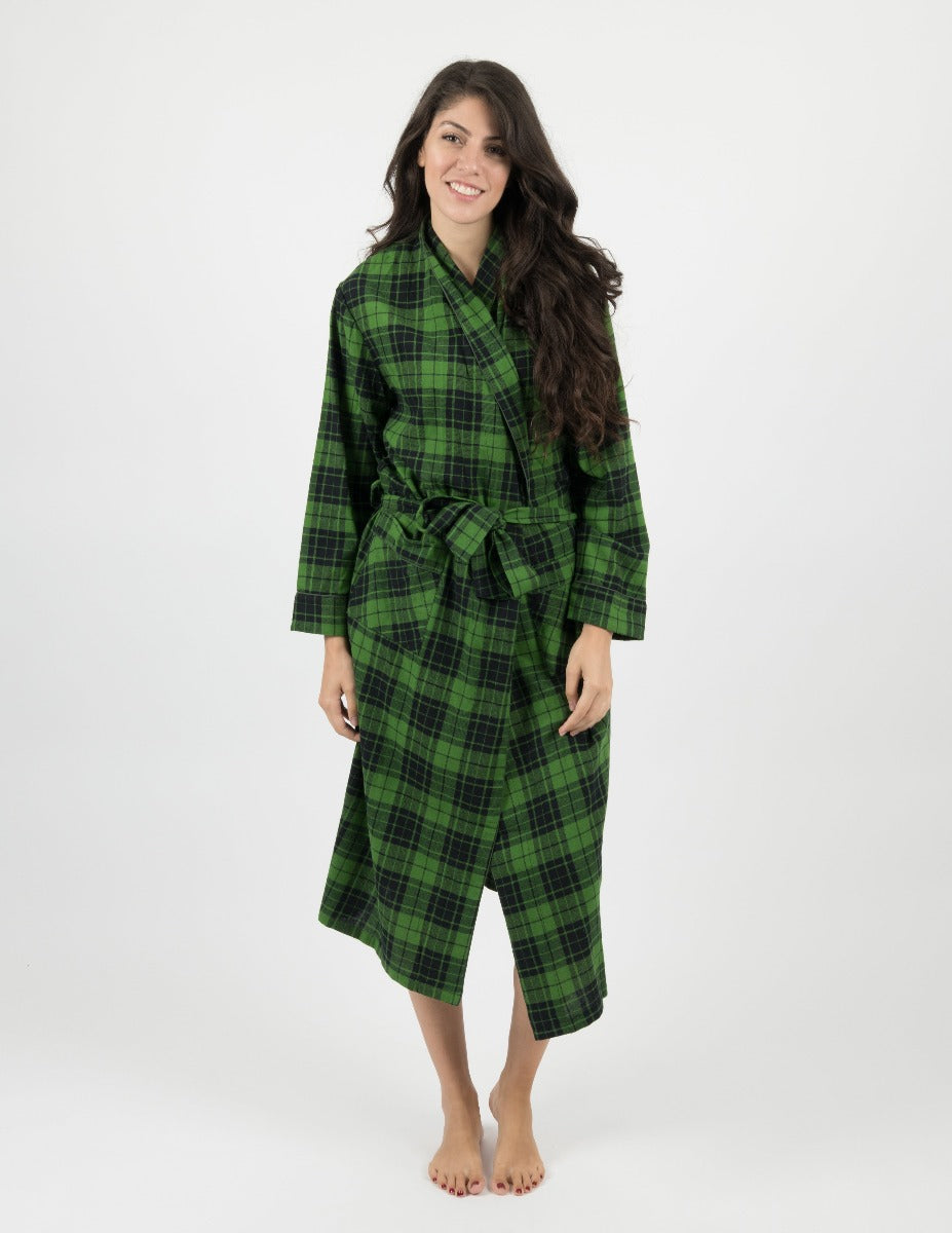 Women's Green & Black Plaid Flannel Pajama Set
