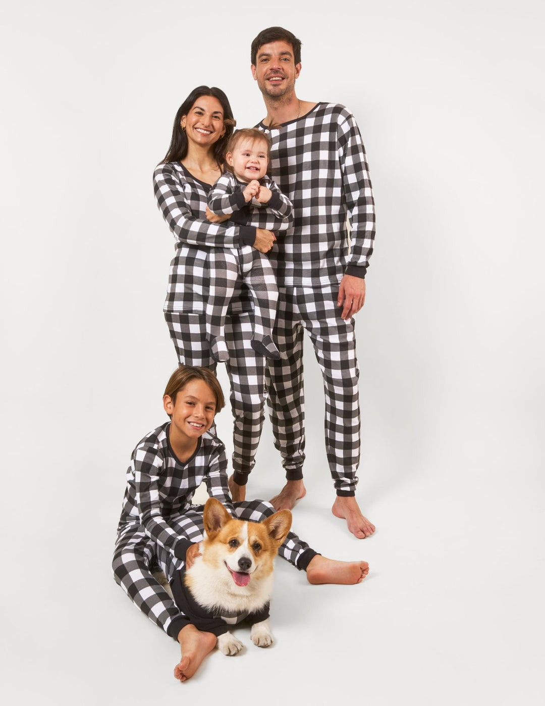 matching family black and white plaid pajamas