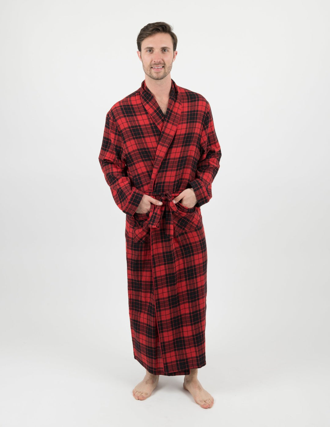 black and red plaid mens flannel robe