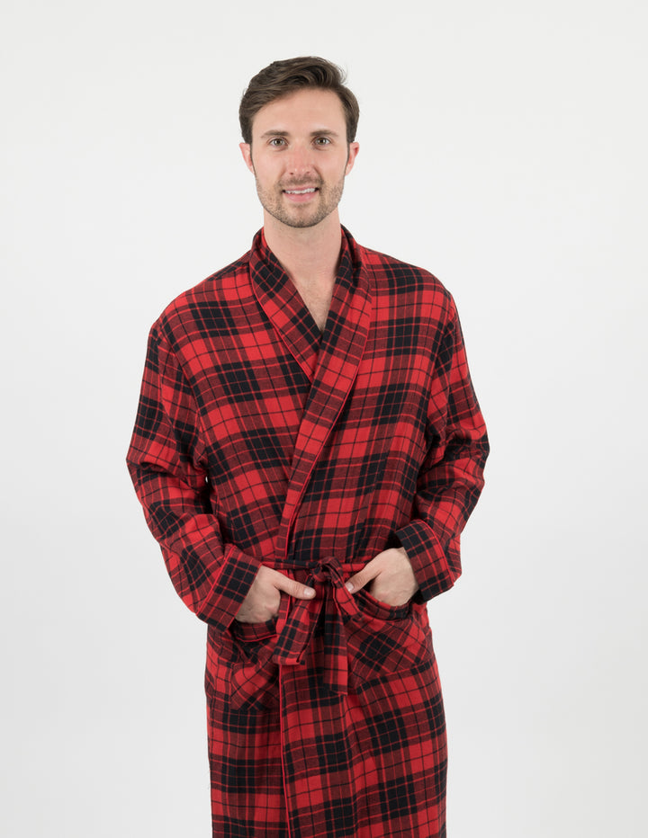 black and red plaid mens flannel robe