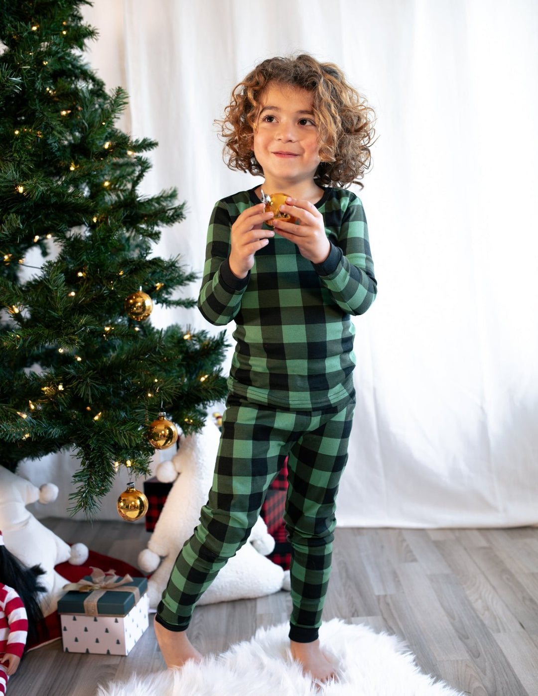 black green plaid matching family pajama