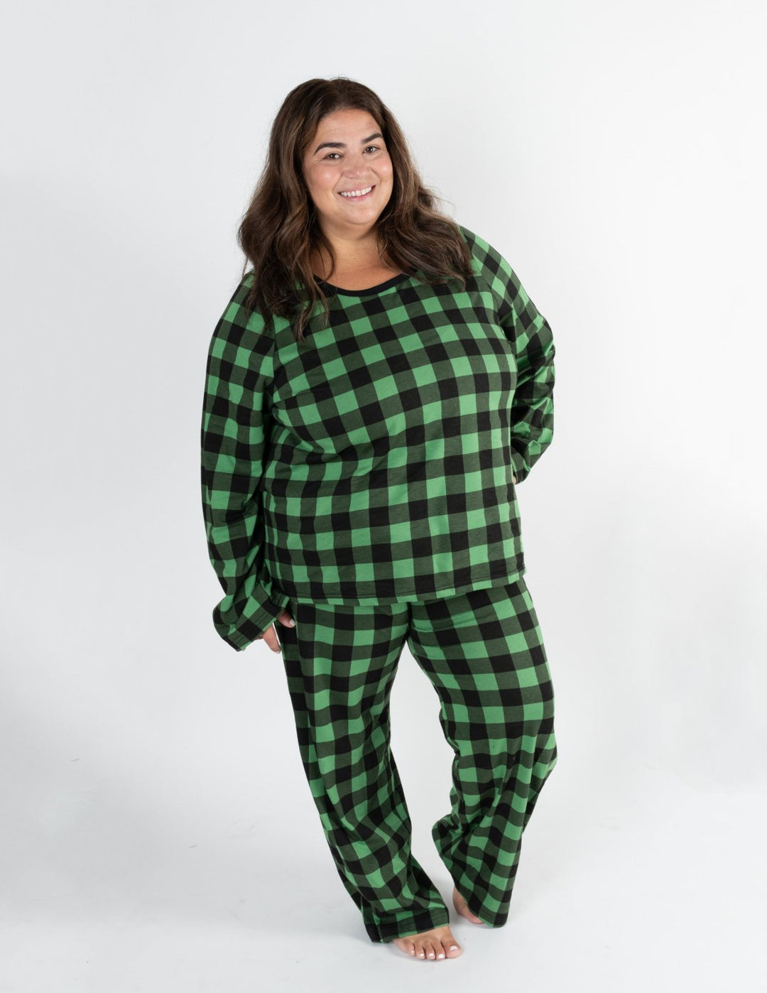 green and black plaid women's cotton pajama