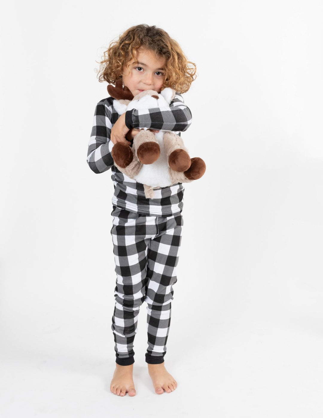 black and white plaid kids cotton pajamas