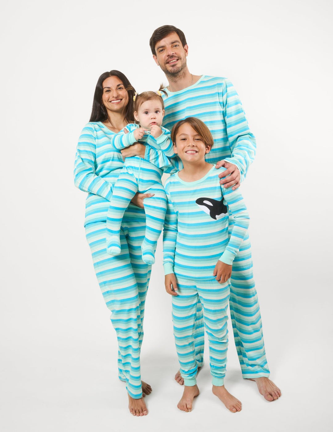 matching family blue striped pajamas