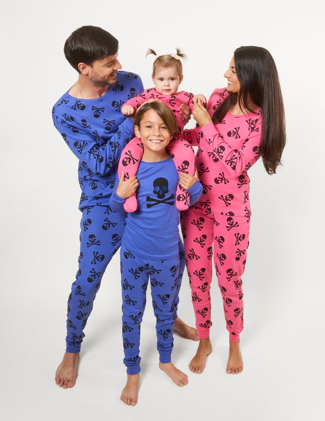 blue or pink skull halloween pajamas for matching family