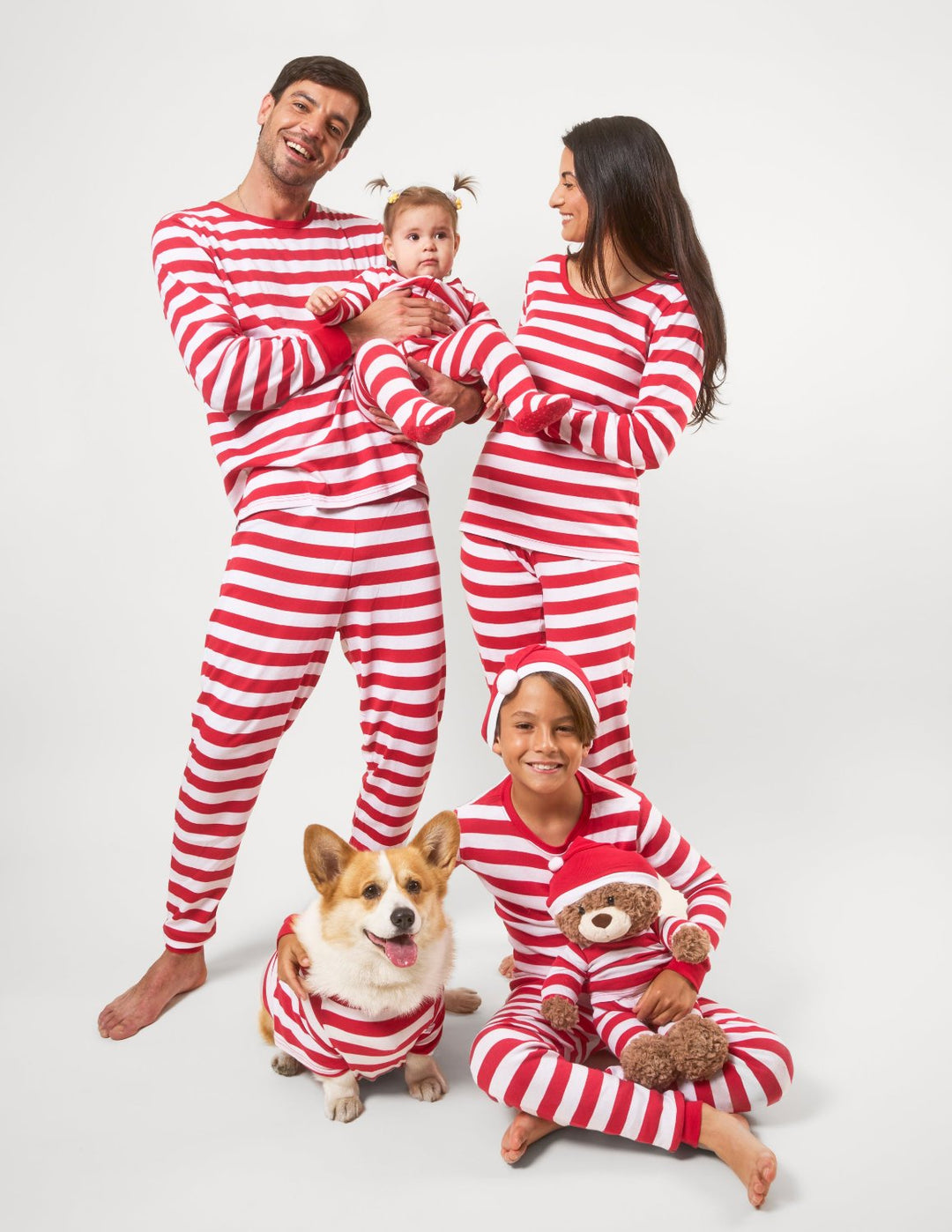 red and white striped matching family pajamas