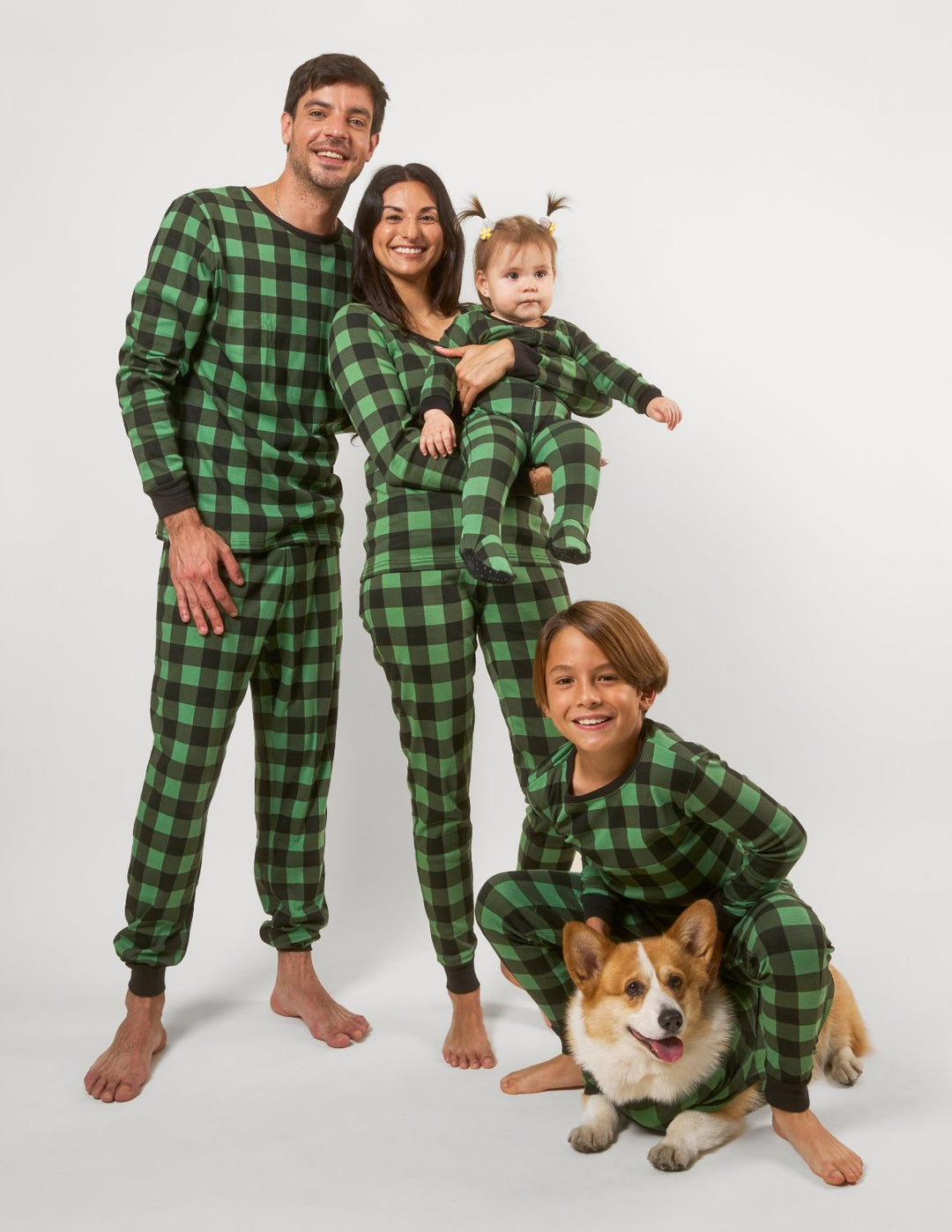 matching family green and black plaid pajamas