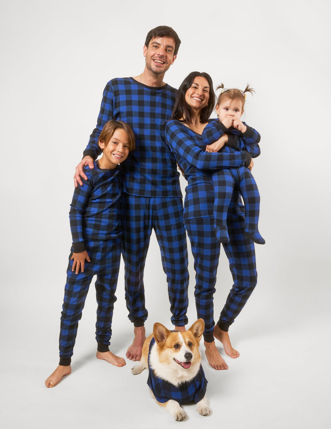 matching family blue and black plaid pajamas