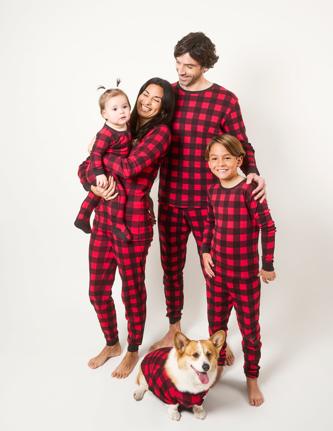 red and black plaid matching family pajamas