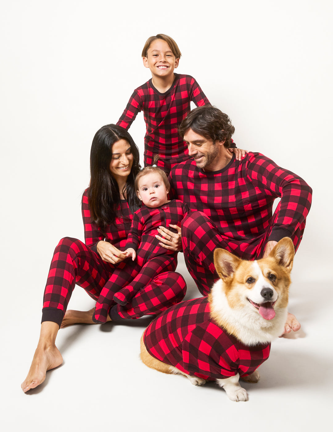 red and black plaid matching family pajamas