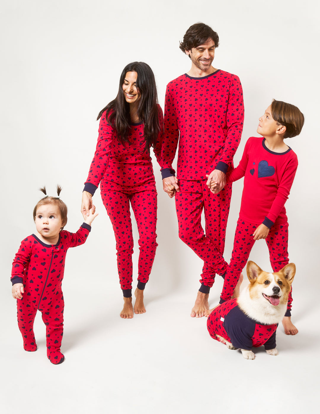 hearts valentines matching family pajamas