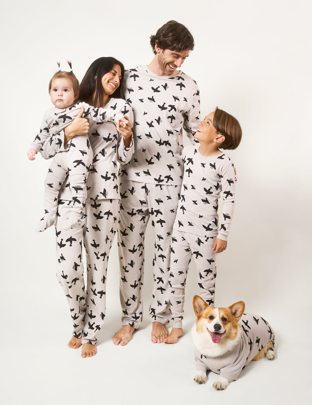 grey birds matching family pajamas