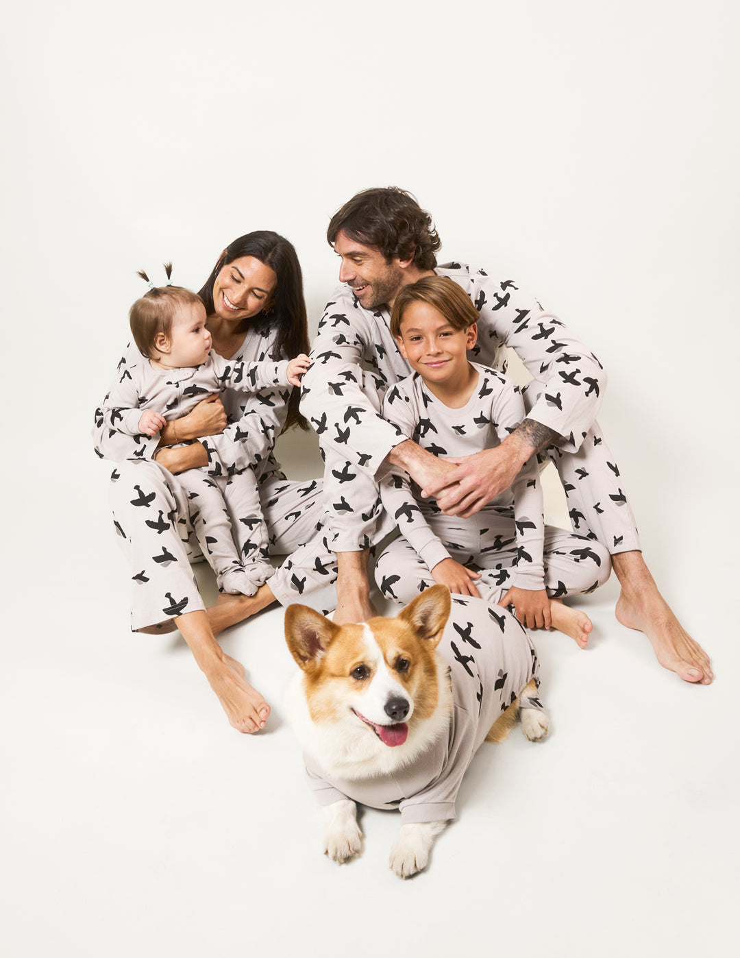 grey birds matching family pajamas