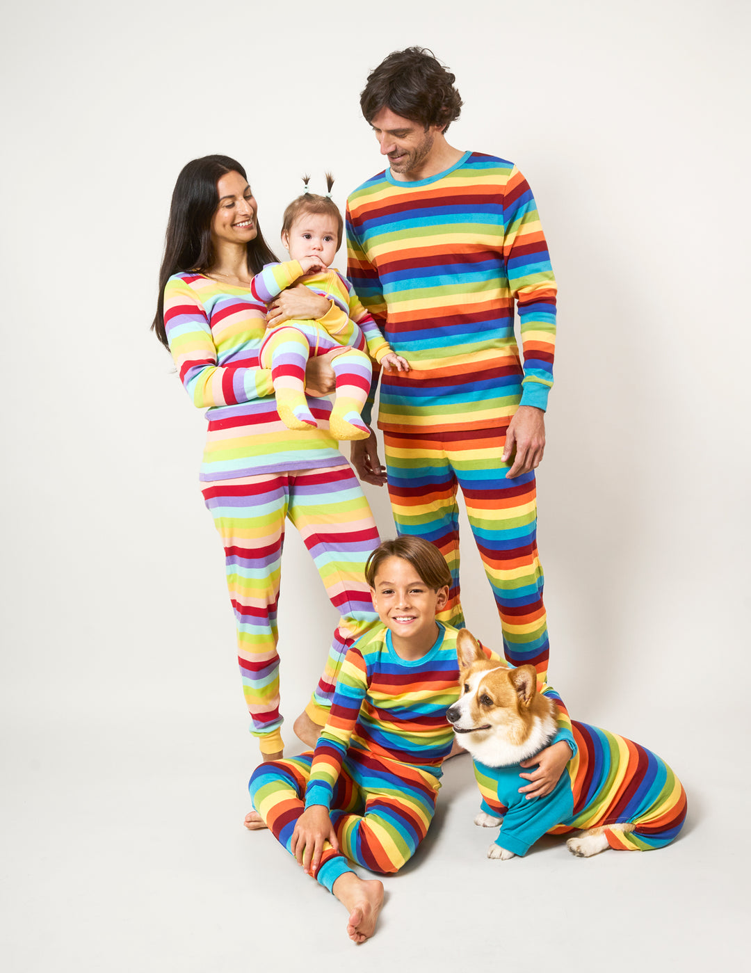 rainbow stripes matching family pajamas