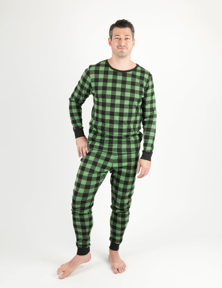 mens green black plaid pajamas
