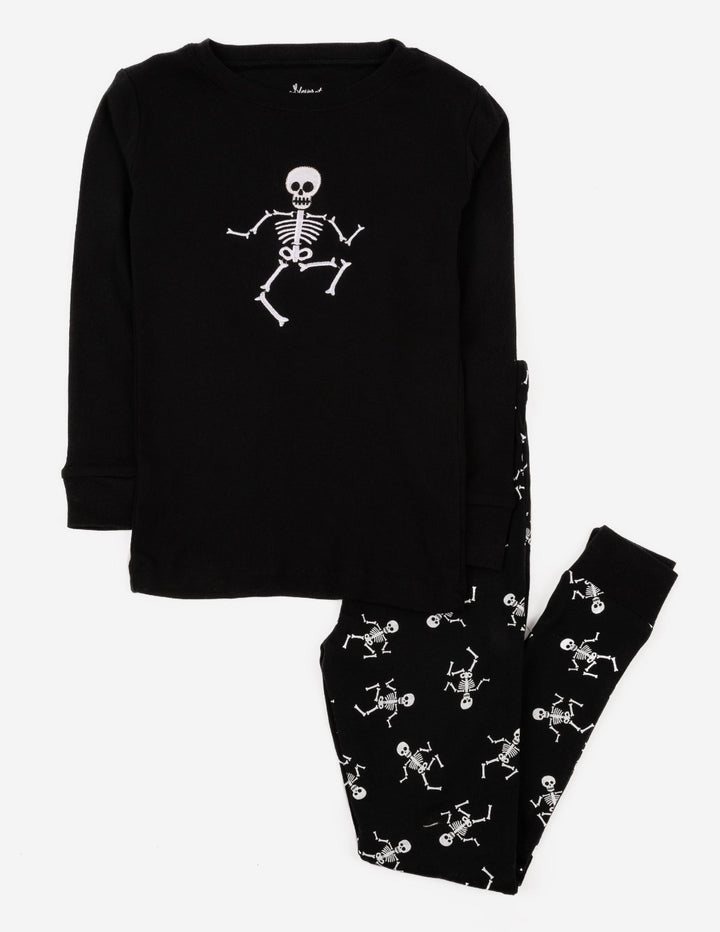 black and white skeleton kids Halloween pajamas