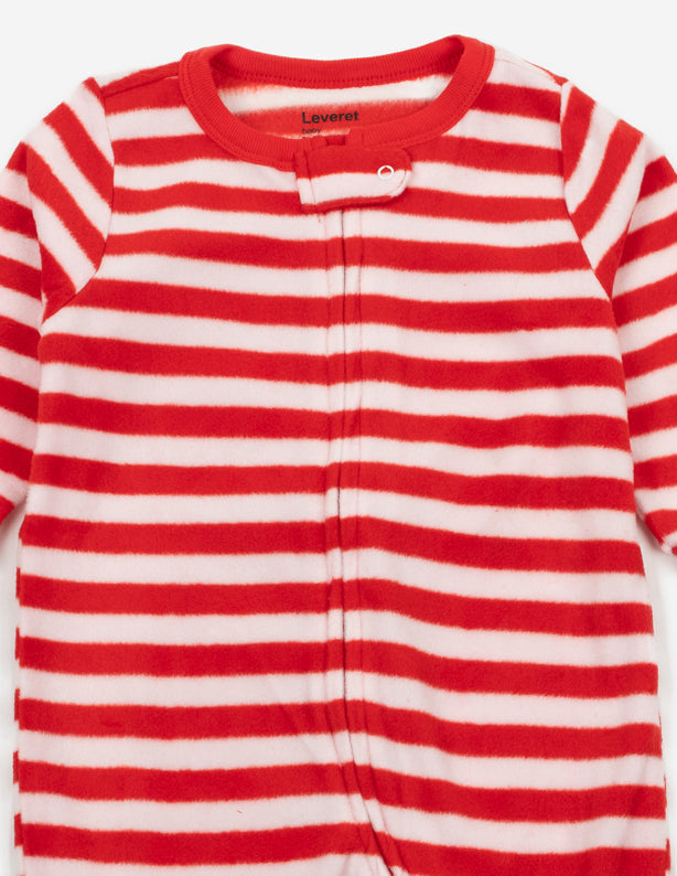 Kid s Footed Fleece Red White Stripes Pajamas