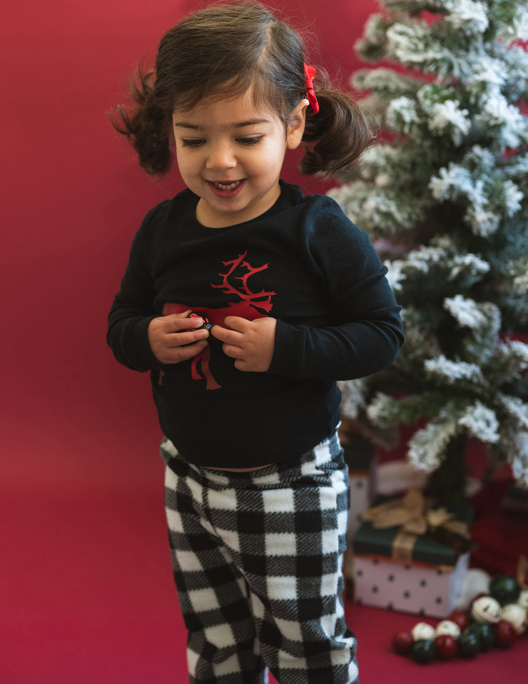 Leveret Kids Cotton Top & Fleece Pants Reindeer Pajamas – Leveret Clothing