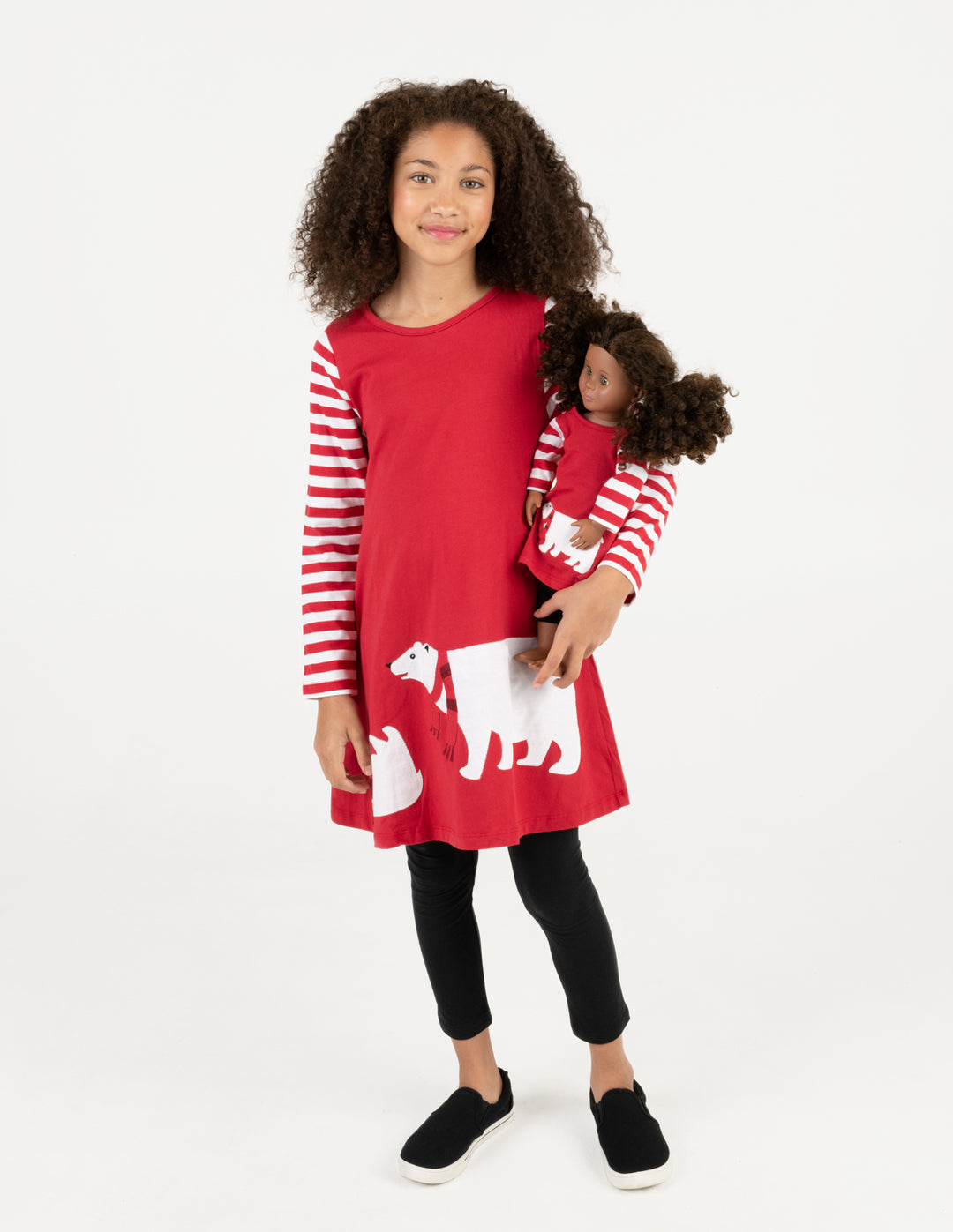 red polar bear girl and doll dress