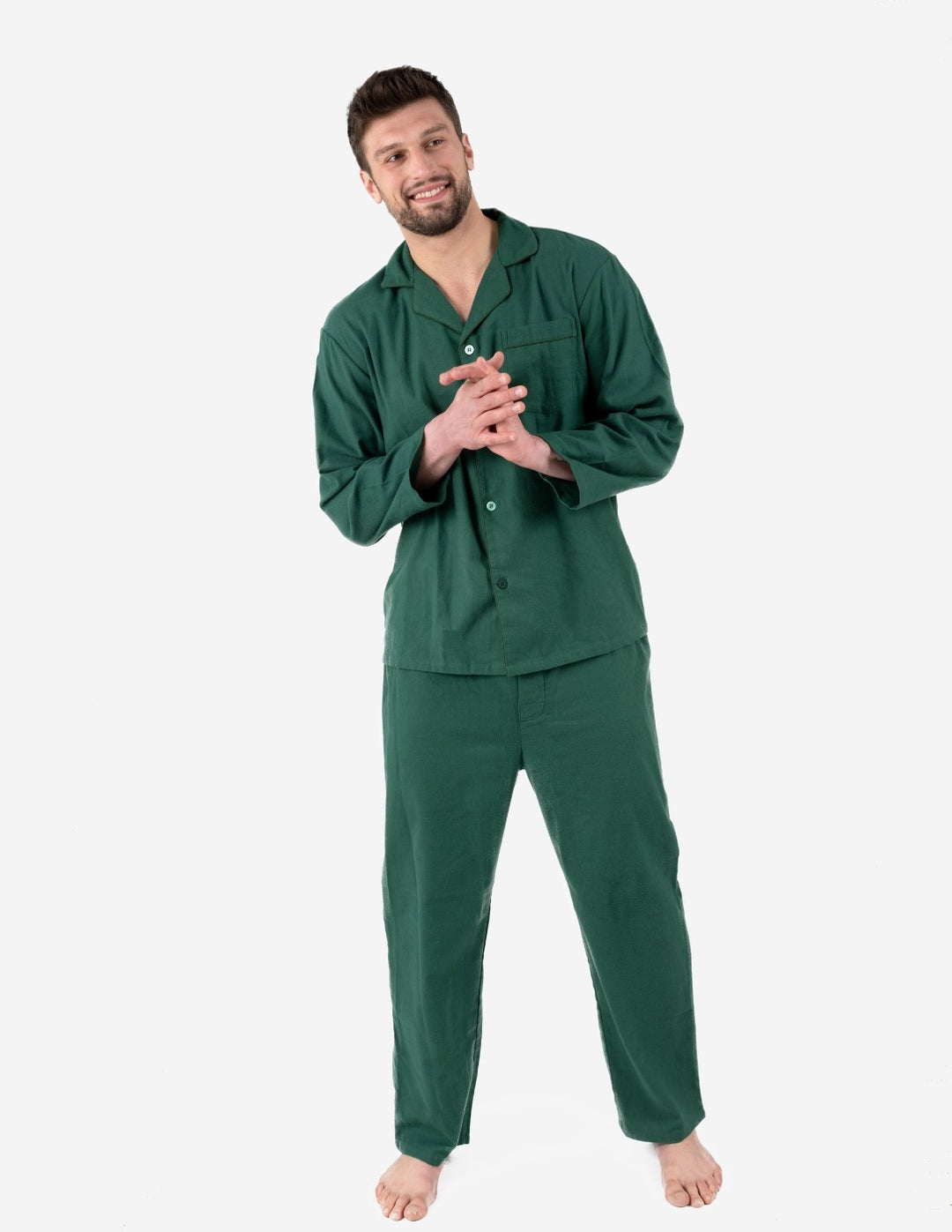 Women's Green Solid Color Flannel Pajamas