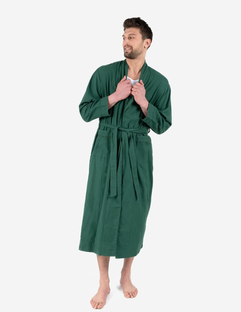 Men's Green Solid Color Flannel Robe – Leveret Clothing