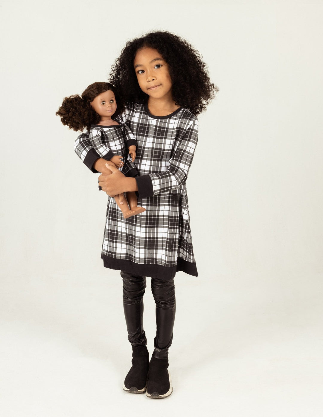 Matching Girl and Doll Cotton Dress Black & White Plaid