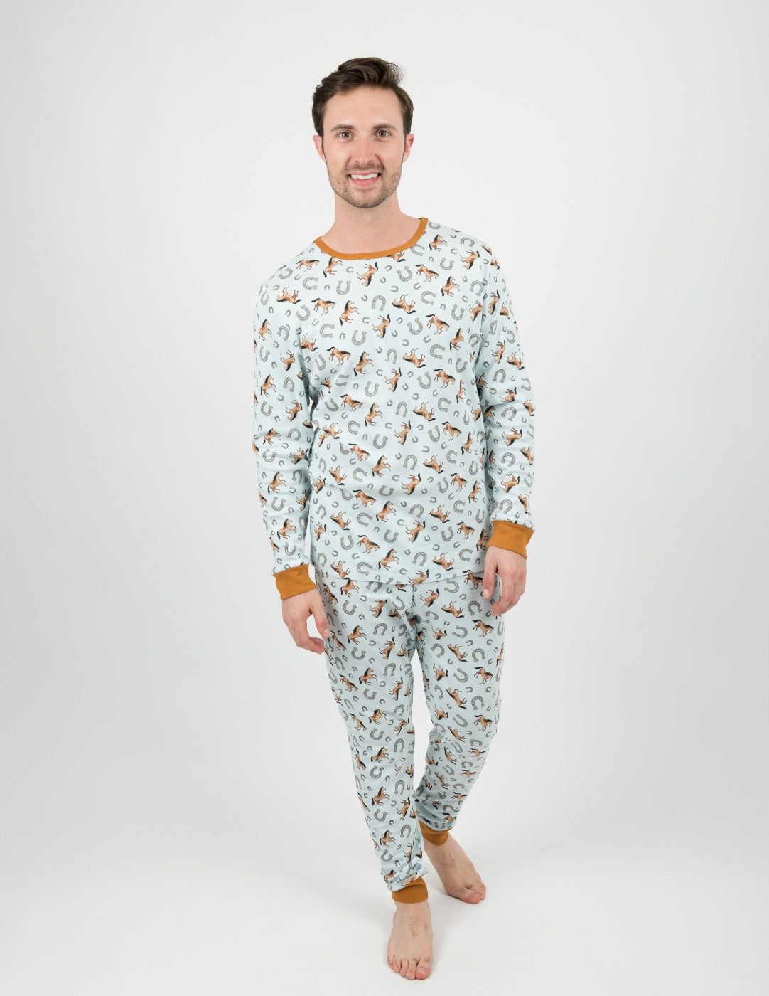 Mens Light Blue Horses Pajamas Leveret Clothing