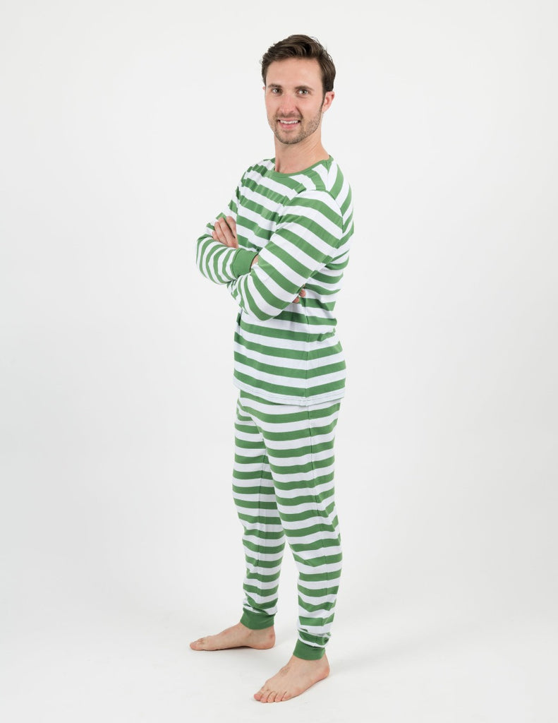 Mens Green White Stripes Pajamas