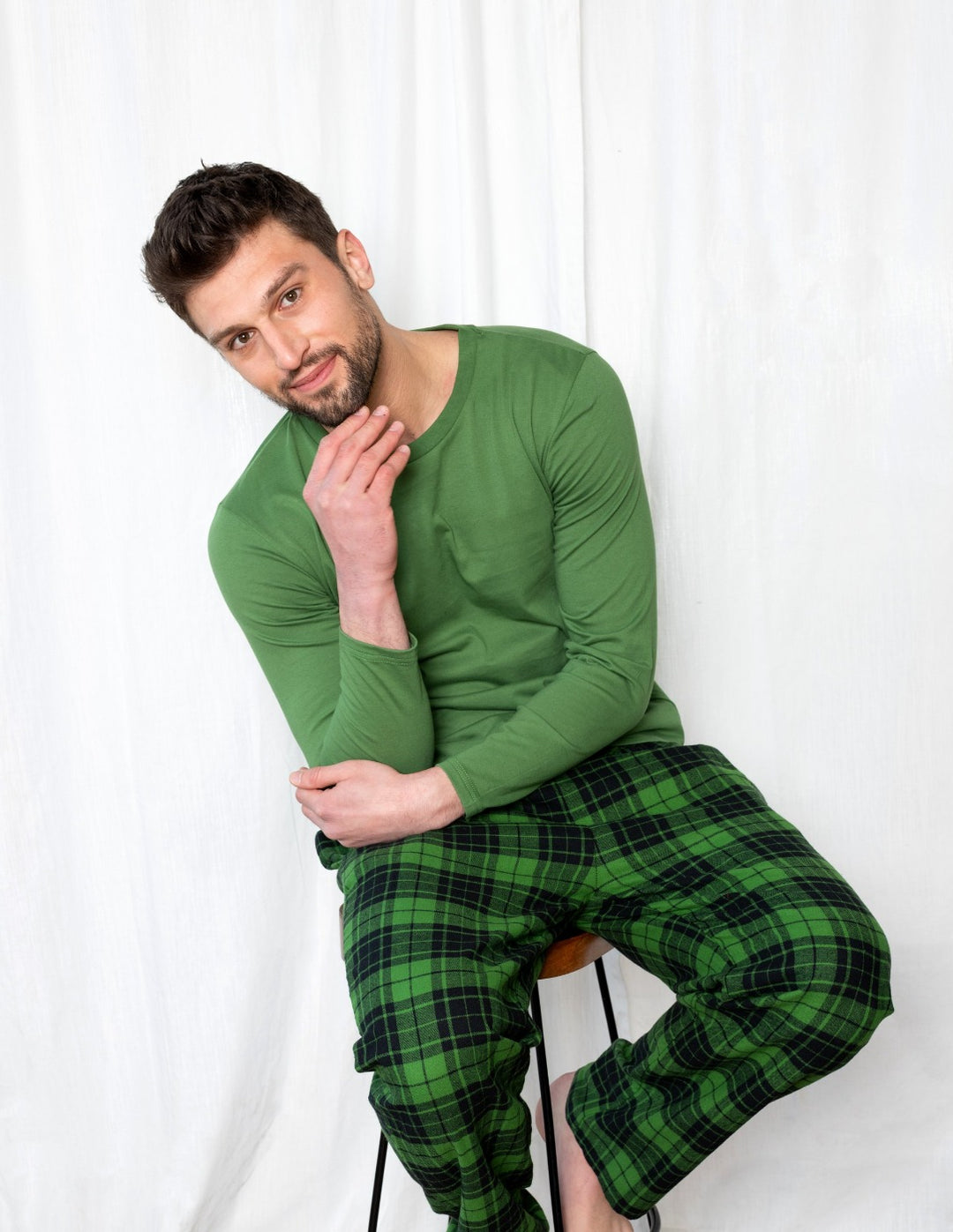 Green & Black Flannel Plaid Pyjama for Men