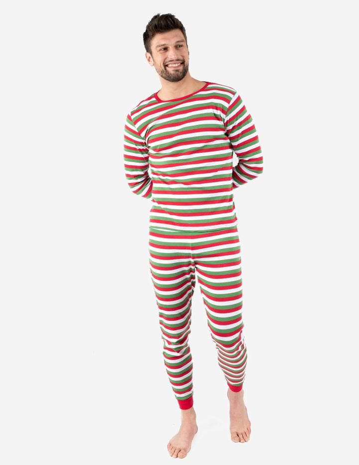 red white and green striped men's cotton pajamas