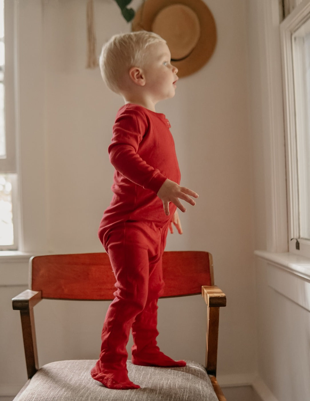 Solid Color Red Footed Pajamas Leveret Clothing