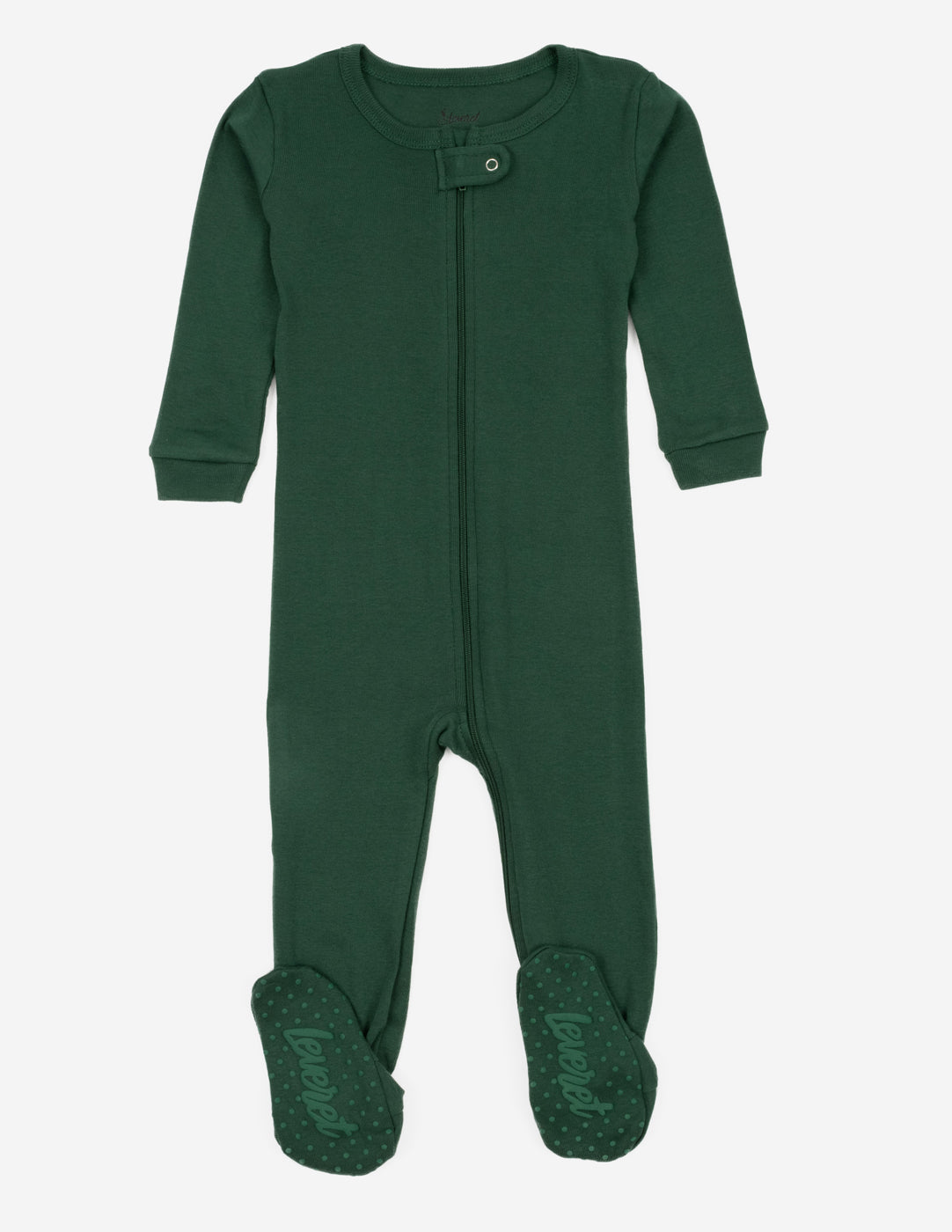 Solid Color Dark Green Footed Pajamas Leveret Clothing