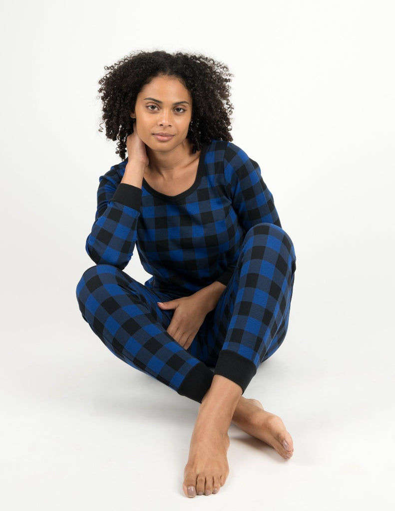 Leveret Women's 2 Piece Pajamas Set Cotton Top Flannel Pants Black Plaid  X-Small at  Women's Clothing store