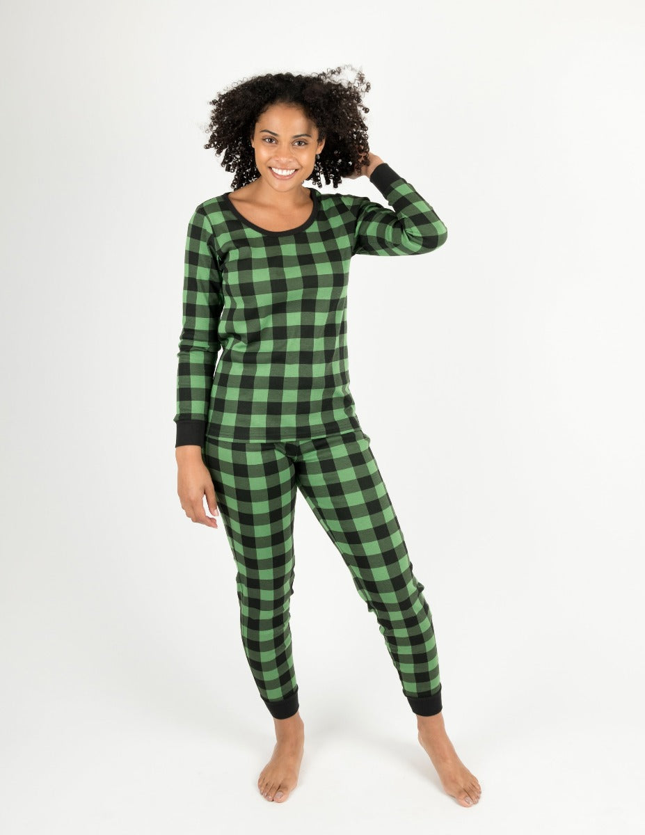 Leveret Women's Black & Green Plaid Cotton Pajamas – Leveret Clothing