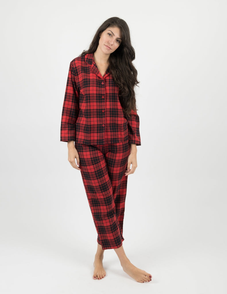 Leveret Women s Flannel Red Black Plaid Button Down Pajamas Leveret Clothing