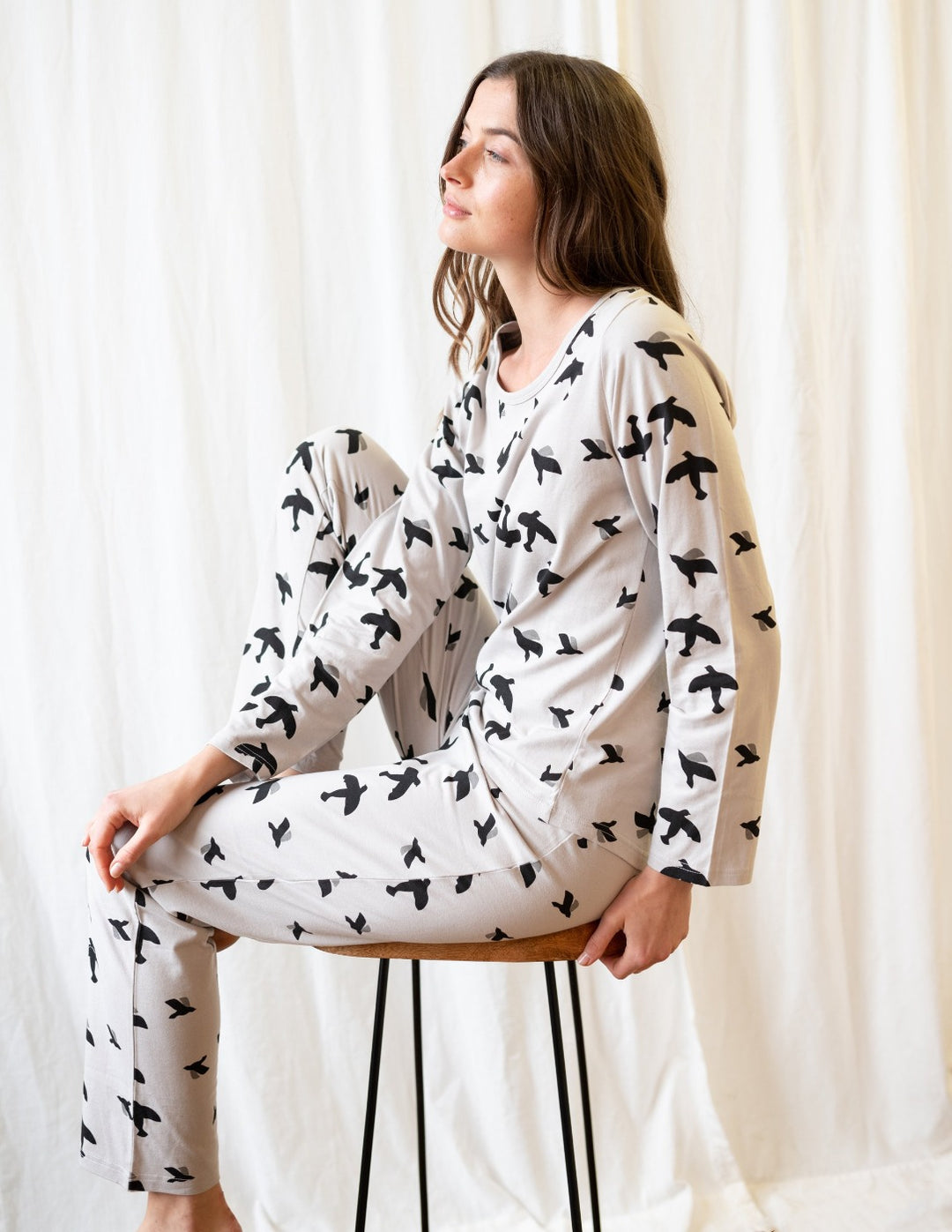 Women's Loose Fit Grey Bird Pajamas – Leveret Clothing
