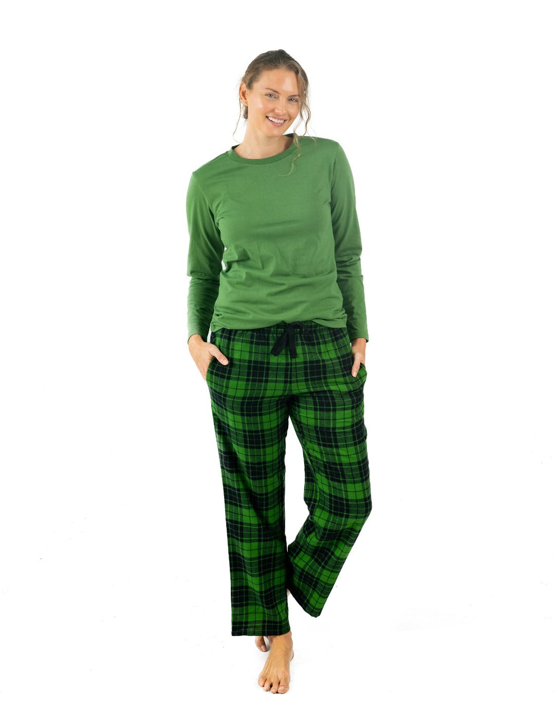 Women's Black & Green Plaid Cotton Pajamas