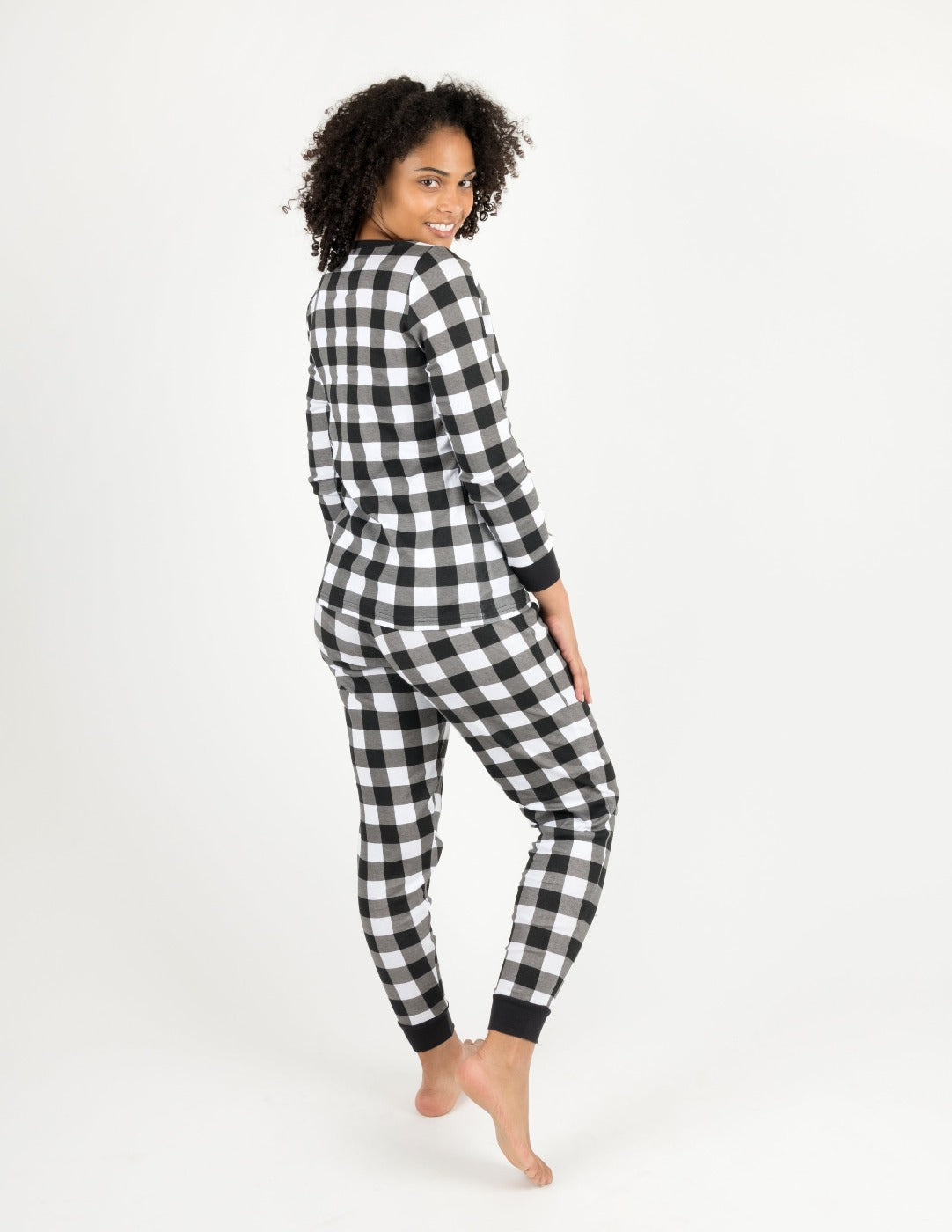 Women's Black & White Plaid Cotton Pajamas