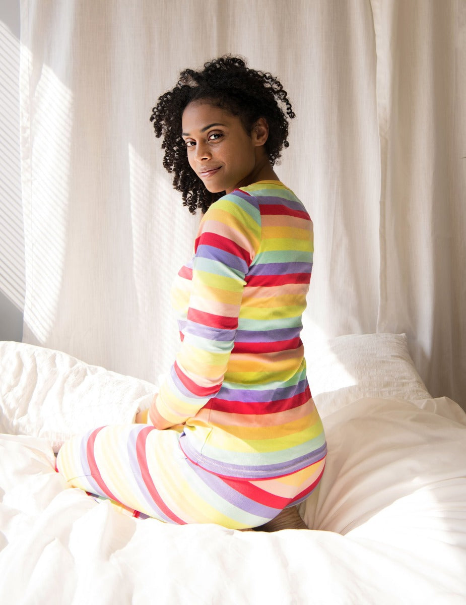Leveret Women's Cotton Rainbow Stripes Pajamas – Leveret Clothing
